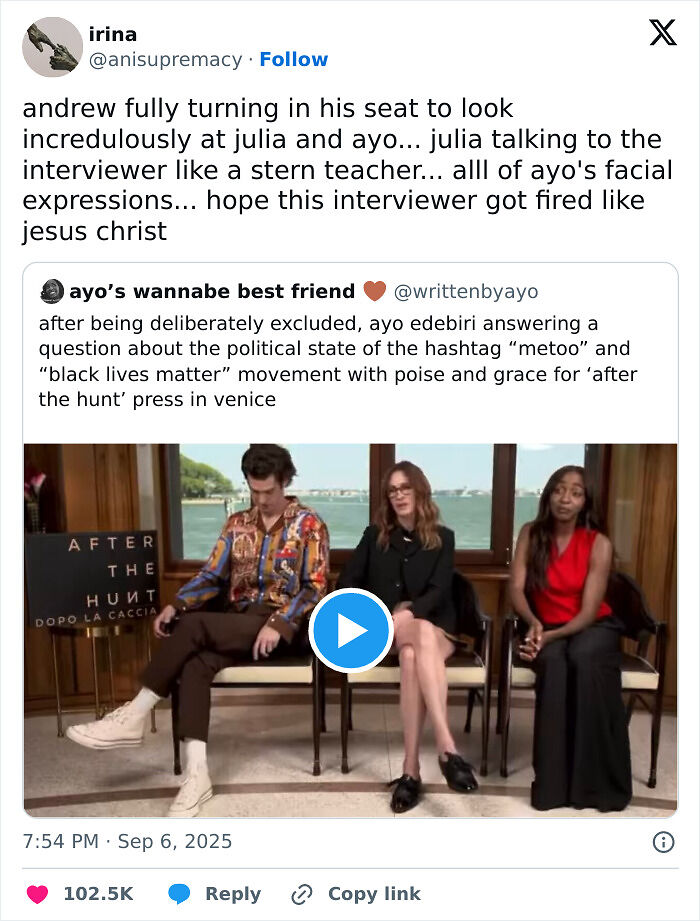 Andrew Garfield And Julia Roberts Show &#8220;Disgusted, United Front&#8221; After Ayo Edebiri Interview Snub