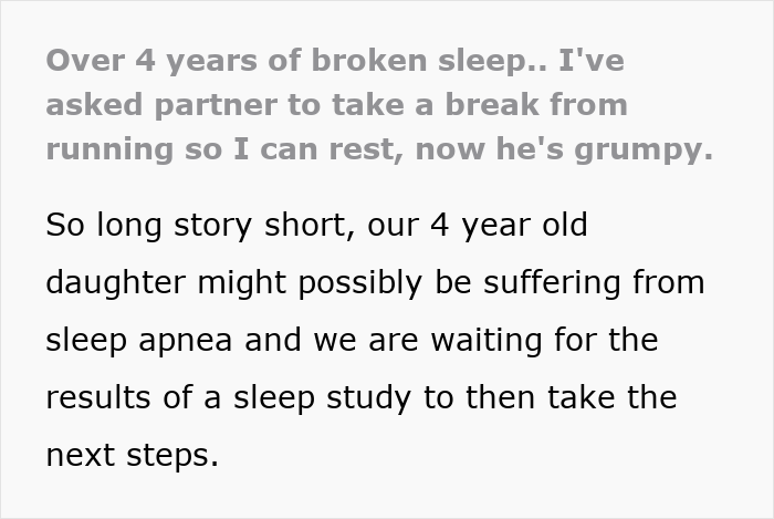 Wife Can&#8217;t Take Being The One Caring For Kid&#8217;s Sleep Apnea Anymore, Hubs&#8217; Mad He Can&#8217;t Run Everyday
