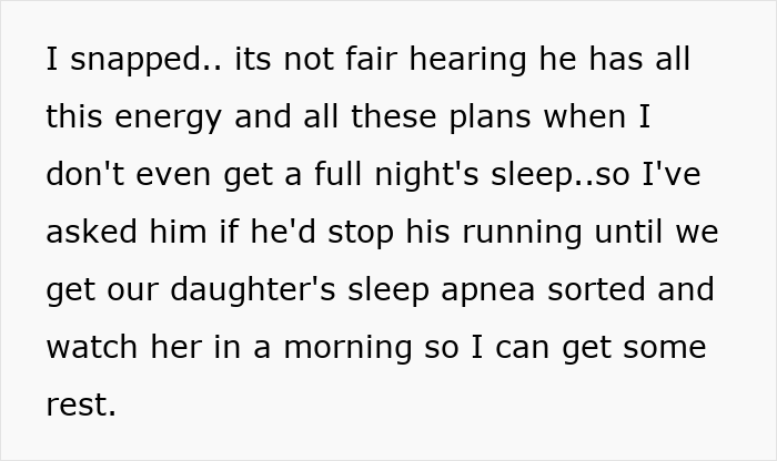 Wife Can&#8217;t Take Being The One Caring For Kid&#8217;s Sleep Apnea Anymore, Hubs&#8217; Mad He Can&#8217;t Run Everyday
