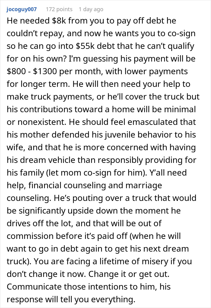 Hubby Blows Up At Wife For Refusing To Co-Sign On His $55K Truck Loan Despite Not Repaying Her $8K