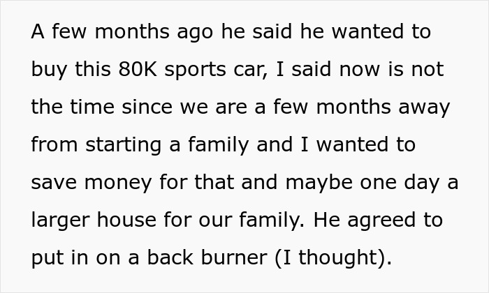 Husband Goes Ahead With $80K Car Purchase Despite Wife’s Concerns About Starting A Family Soon