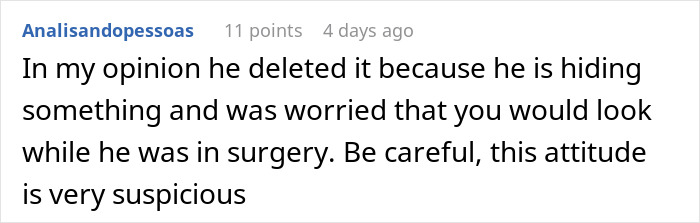 “He Deleted Everything”: Woman Questions Husband’s Motives On The Day Of His Surgery
