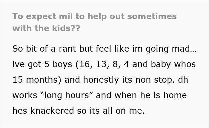 Woman Hurt After MIL Refuses To Take Care Of Her 5 Kids, People Online Say They Would Too