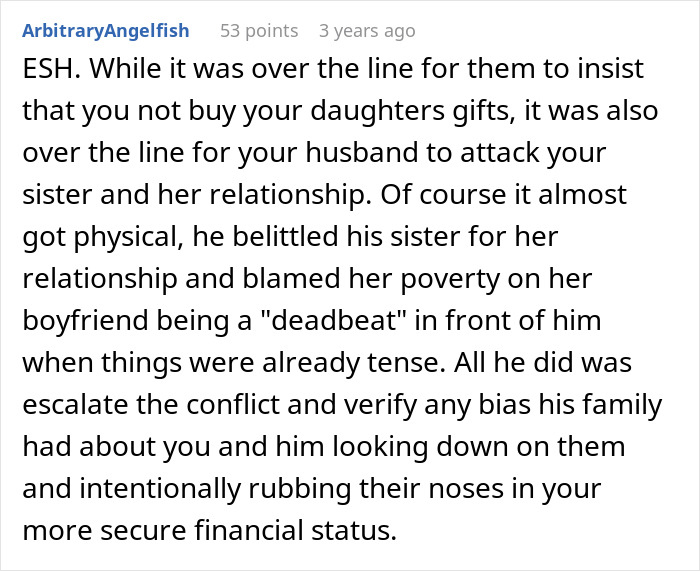 Dad Stands Up To His Sister After She Says His Girls Made Their Cousin Feel Poor