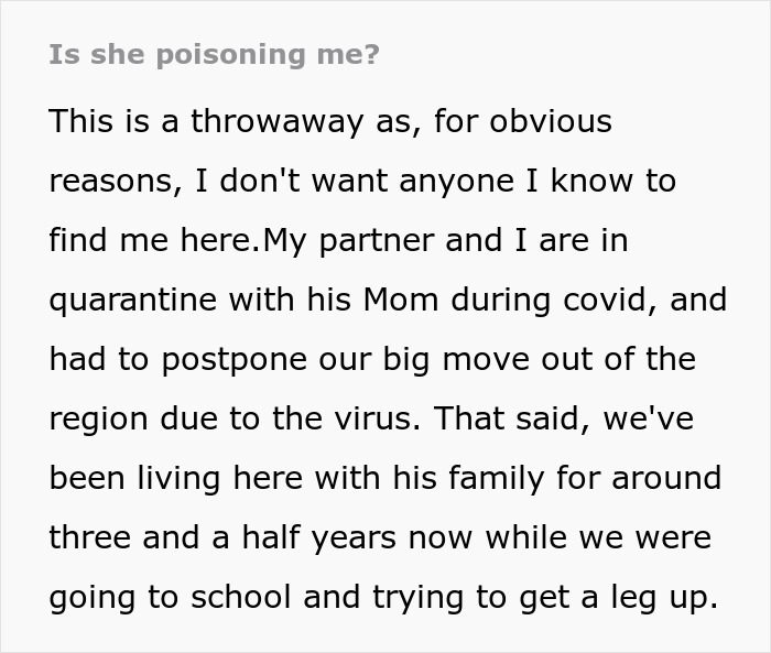 Person Gets Incredibly Sick After Eating MIL’s Meals, Magically Recovers Without Them