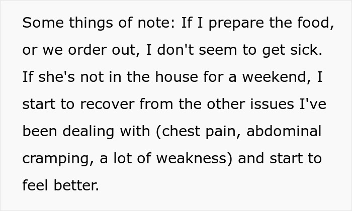 Person Gets Incredibly Sick After Eating MIL’s Meals, Magically Recovers Without Them