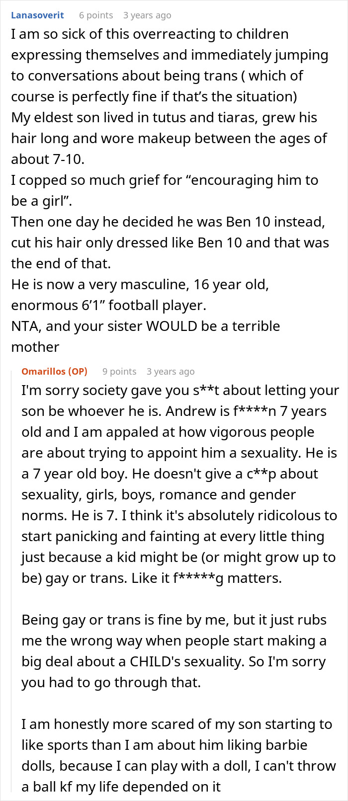 Sis Who Had Miscarriage Forces Gender Roles On Kid, Sibling Says She Would Have Been An Awful Mom