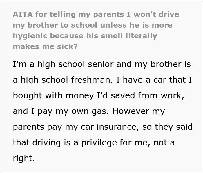 Parents Demand Daughter Drive Younger Bro Despite Hygiene Issues, Teen Refuses And Gives Up Car Use