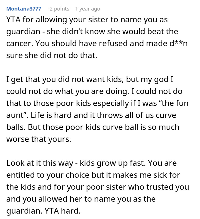 “AITA For Refusing To Let My Sister&#8217;s Kids Stay With Me After She Passed Away?”