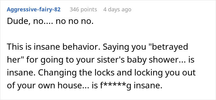 Wife’s Reaction To Husband Attending His Sister’s Baby Shower Leaves Him In Need Of Therapy