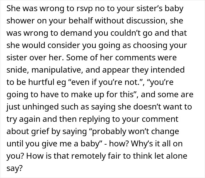 Wife’s Reaction To Husband Attending His Sister’s Baby Shower Leaves Him In Need Of Therapy
