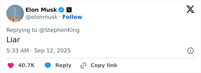 Elon Musk Has Strong One Word Response To Stephen King&#8217;s False Allegation Against Charlie Kirk After His Passing