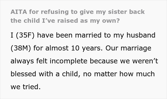 &#8220;AITA For Refusing To Give My Sister Back The Child I&#8217;ve Raised As My Own?&#8221;