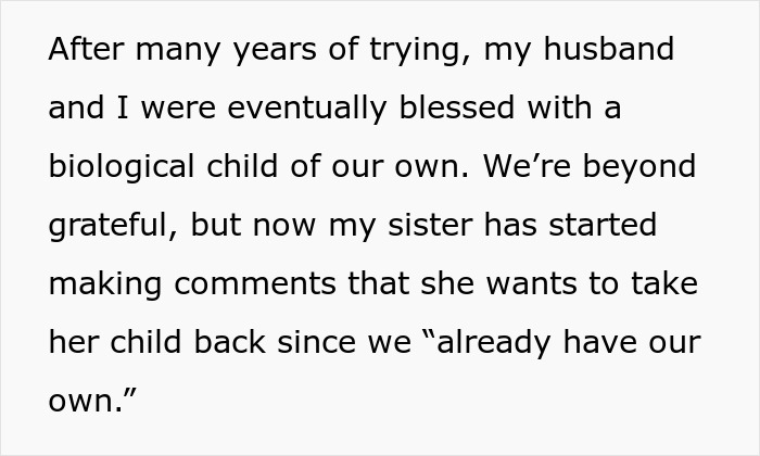 &#8220;AITA For Refusing To Give My Sister Back The Child I&#8217;ve Raised As My Own?&#8221;