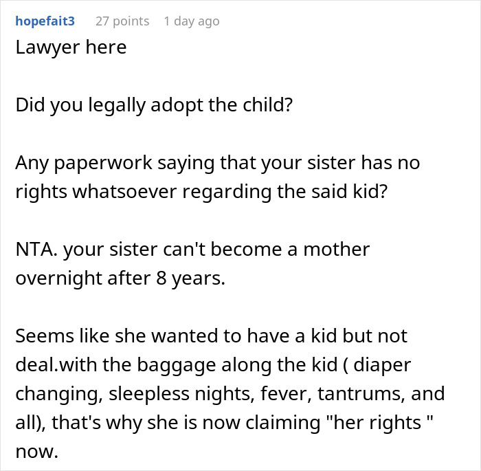 &#8220;AITA For Refusing To Give My Sister Back The Child I&#8217;ve Raised As My Own?&#8221;