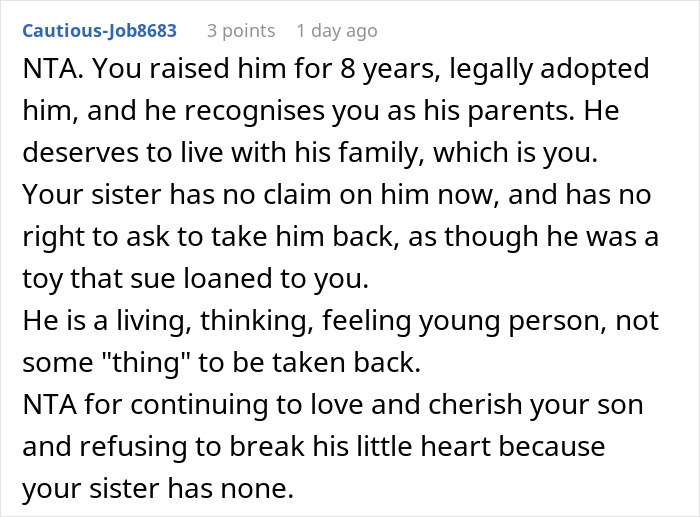 &#8220;AITA For Refusing To Give My Sister Back The Child I&#8217;ve Raised As My Own?&#8221;