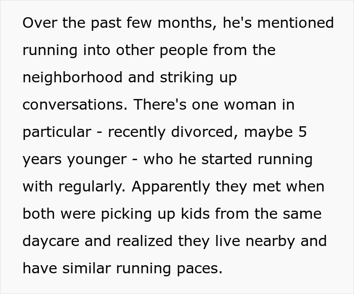 Woman Suspects Husband’s Evening Runs With Divorced Mom Are More Than Just Exercise