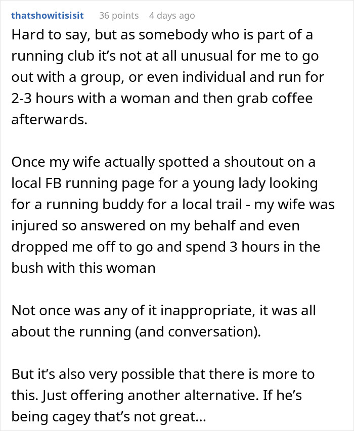 Woman Suspects Husband’s Evening Runs With Divorced Mom Are More Than Just Exercise