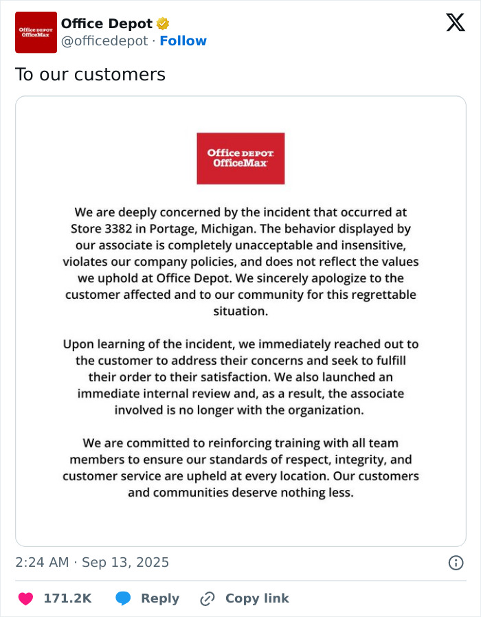 Office Depot Fires &#8216;Insensitive&#8217; Staffer After Refusing To Print Charlie Kirk Vigil Poster