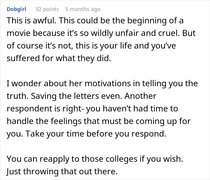 Mom Admits She Purposefully Hid College Acceptance Letters From Least Favorite Kid