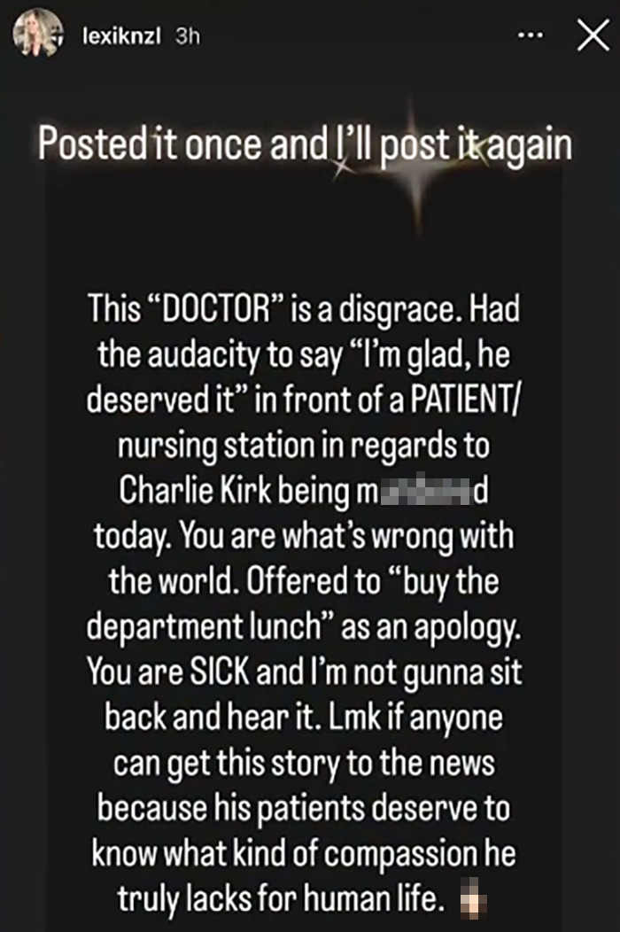 Nurse Suspended For Calling Out Doctor&#8217;s &#8220;Sick&#8221; Charlie Kirk Remark After His Passing