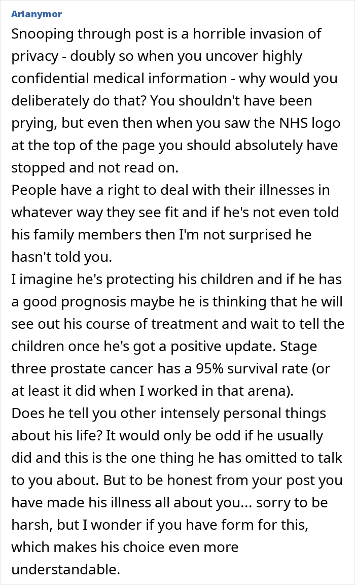 Ex-Husband Hides Stage 3 Prostate Cancer From Fam, Ex-Wife Learns Accidentally Through His Mail