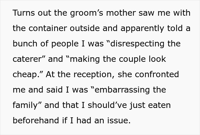 Woman Quietly Leaves A Wedding To Eat The ‘Safe’ Food She Brought, Gets Accused Of “Disrespecting The Caterer”