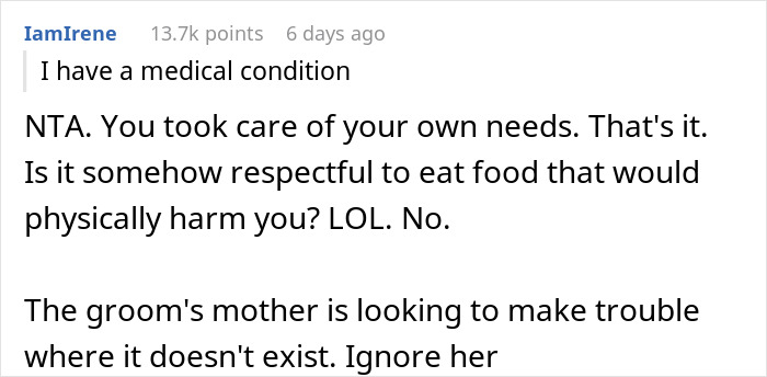 Woman Quietly Leaves A Wedding To Eat The ‘Safe’ Food She Brought, Gets Accused Of “Disrespecting The Caterer”