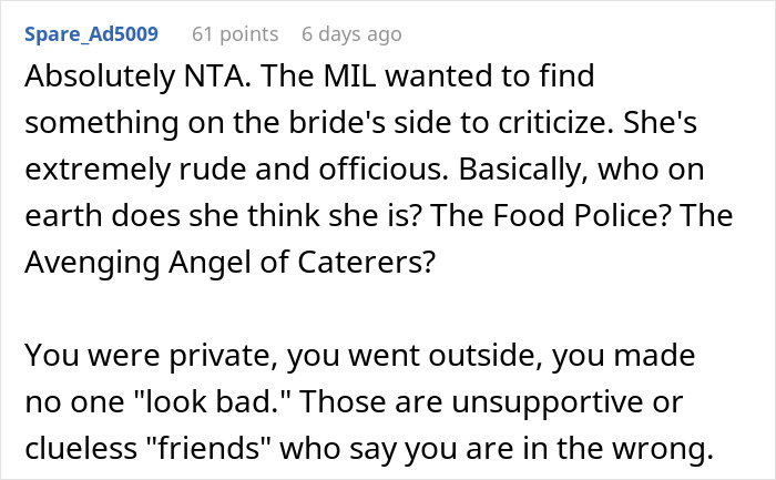Woman Quietly Leaves A Wedding To Eat The ‘Safe’ Food She Brought, Gets Accused Of “Disrespecting The Caterer”