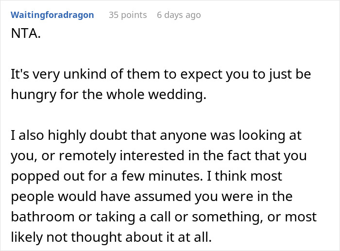 Woman Quietly Leaves A Wedding To Eat The ‘Safe’ Food She Brought, Gets Accused Of “Disrespecting The Caterer”