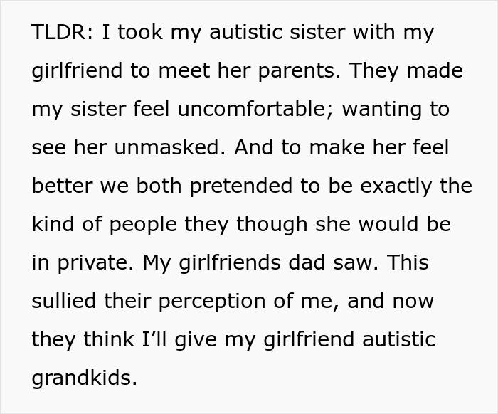 Man Accidentally Tanks Relationship After Joking With Autistic Sister At Dinner With GF’s Parents