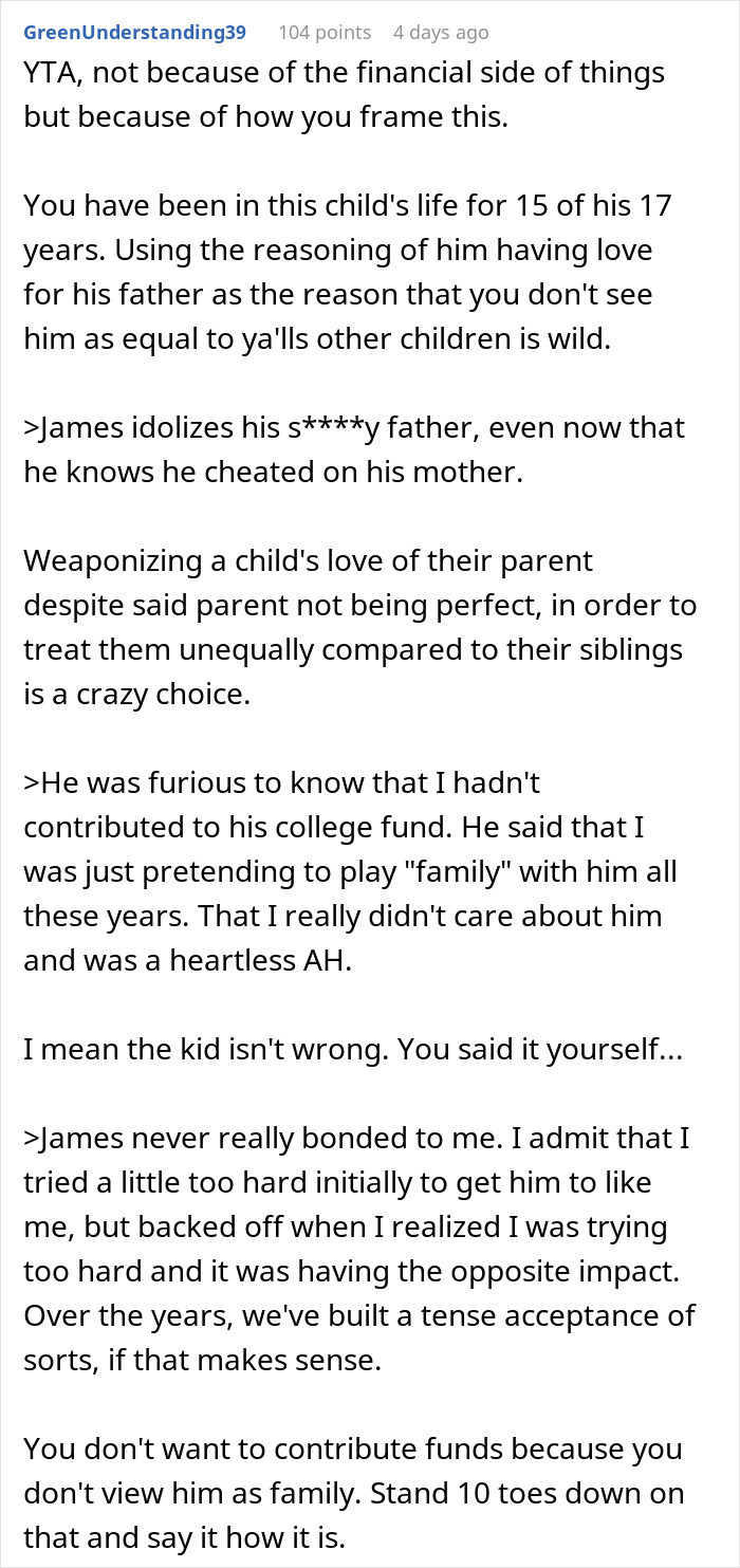 Man Accepts That Stepson Doesn’t Like Him, Refuses To Contribute To His College Fund