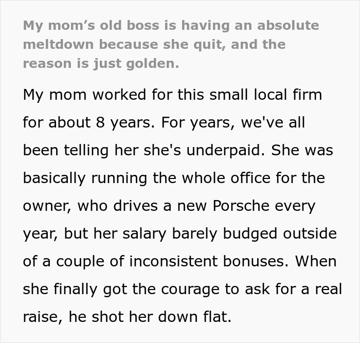 “My Mom’s Old Boss Is Having An Absolute Meltdown Because She Quit, And The Reason Is Just Golden”