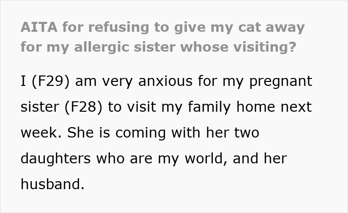 Pregnant Sis Demands Cat Be Removed During Visit, Older Sis Refuses, Parents Secretly Intervene