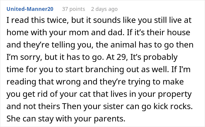 Pregnant Sis Demands Cat Be Removed During Visit, Older Sis Refuses, Parents Secretly Intervene