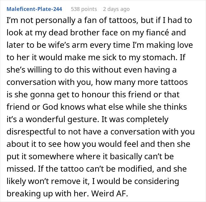 Man Is Honest About How Fiancée’s Tattoo Makes Him Feel, She Expected More Appreciation