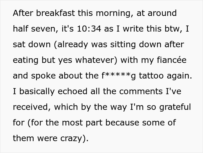 Man Is Honest About How Fiancée’s Tattoo Makes Him Feel, She Expected More Appreciation