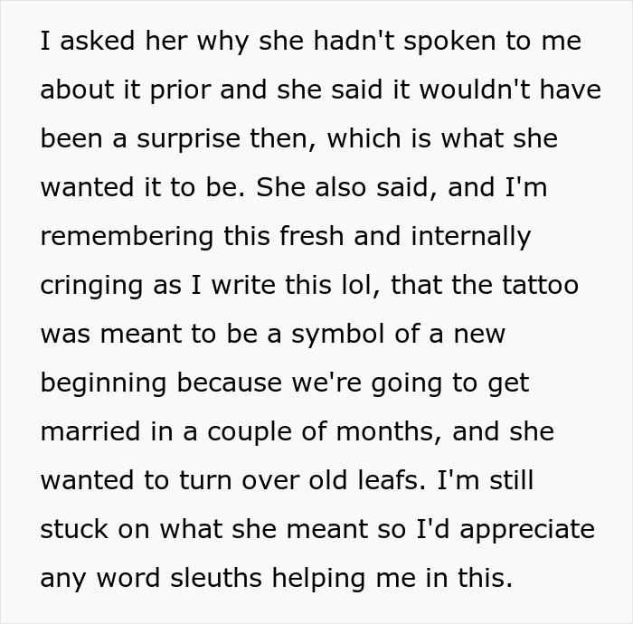 Man Is Honest About How Fiancée’s Tattoo Makes Him Feel, She Expected More Appreciation