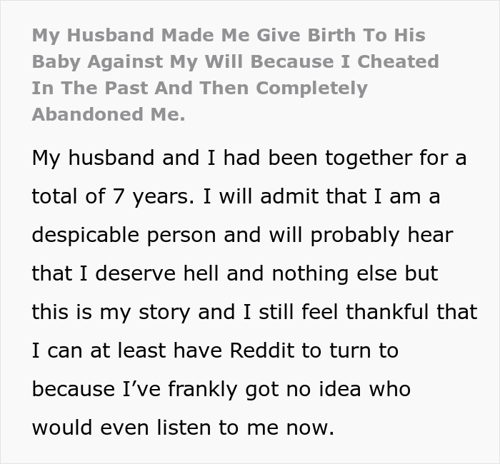 Husband Coerces Wife Into Pregnancy As Punishment For Cheating: &#8220;Ruin The Thing I Valued Most &#8211; My Body&#8221;
