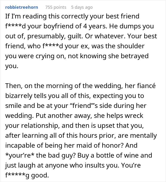 Maid Of Honor Finds Out Why Her Boyfriend Broke Up With Her, Walks Out Of Best Friend&#8217;s Wedding