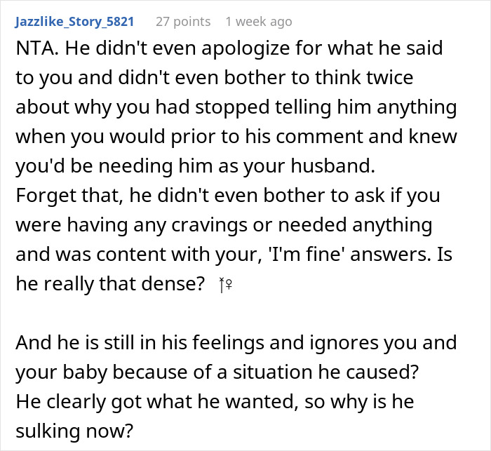 Woman Refuses To Share Any Pregnancy Details With Husband After His Comment, He Misses The Birth
