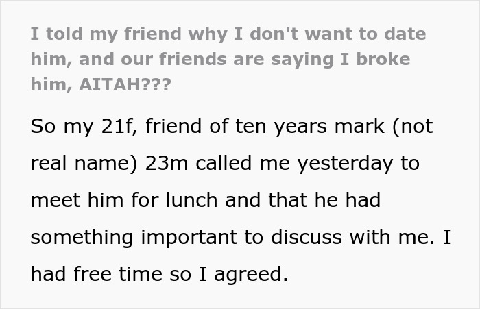 &#8220;I Broke Him Blah Blah Blah&#8221;: Woman Tells Long-Time Friend &#8216;No&#8217; After Weird Love Confession