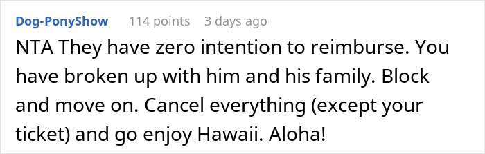 Ex-BF And His Family Demand Woman Skip Trip To Hawaii She Paid For, She Has Other Plans