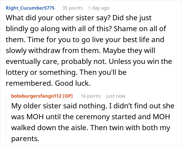 Lady Has Always Been The Family Scapegoat, Ends Up Exposing Parents’ Favoritism At Twin Sis’ Wedding