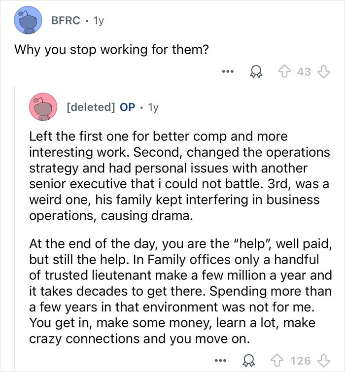 22 Questions People Had For This Person Who Worked With 3 Different Billionaire Families