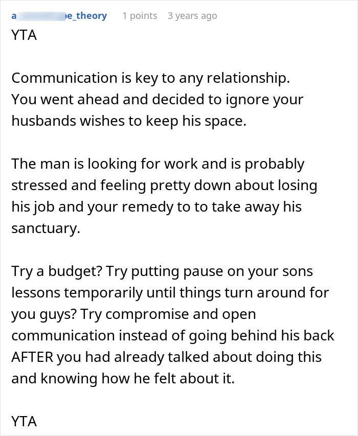 Woman Rents Out Husband’s “Man Cave” After He Refuses To Work Or Help Out