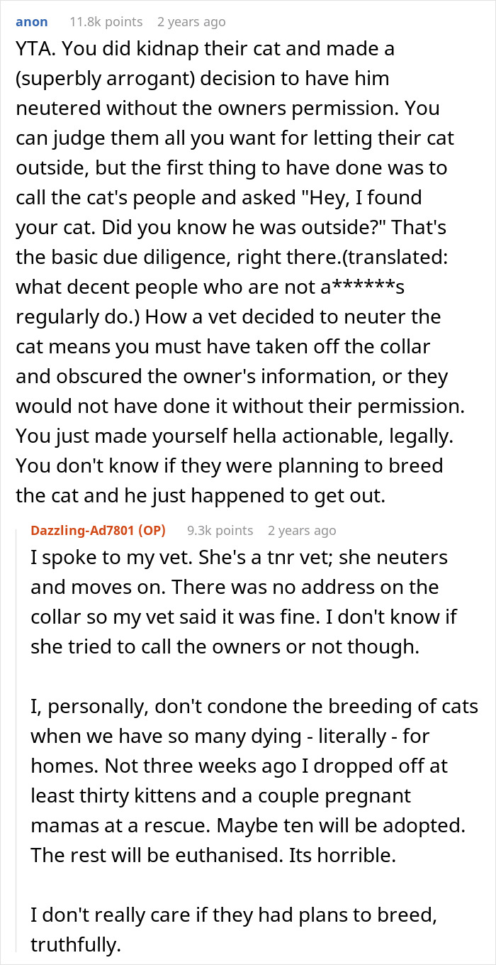 Non-Profit Worker Neuters Clearly Owned Cat Found Roaming, Shocked When Owners Get Livid