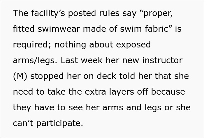 Swim Teacher Excludes 10YO From Lesson Over Modest Swimsuit, Parent Wastes No Time Reporting Him