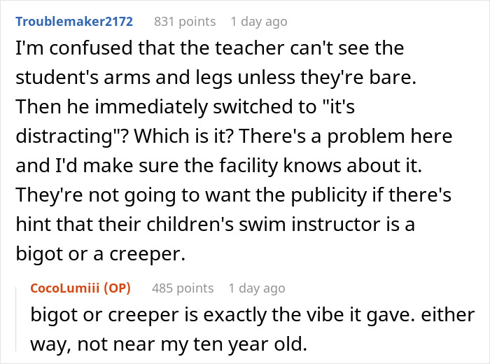 Swim Teacher Excludes 10YO From Lesson Over Modest Swimsuit, Parent Wastes No Time Reporting Him