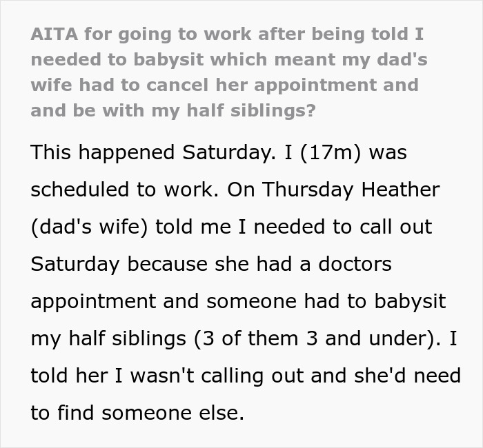 Guy Walks Out Of The House After Dad And His Wife Demand He Skip Work To Babysit 3 Half Siblings